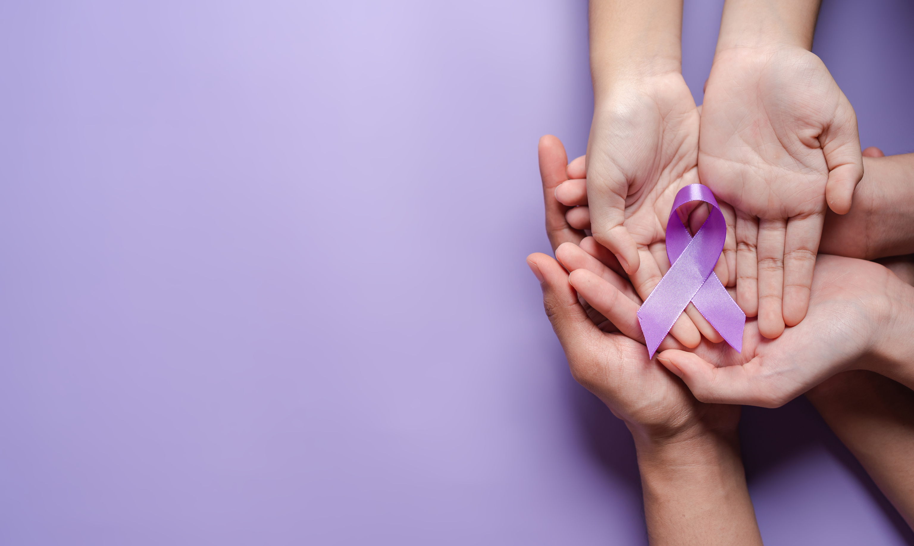 hands holding purple ribbons, Alzheimer's disease, Pancreatic ca
